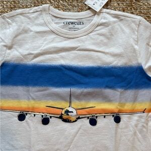 Crewcuts Airplane Tee with Blue and Orange Stripes